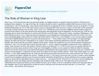 Essay on The Role of Women in King Lear