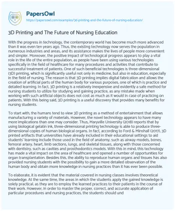 Essay on 3D Printing and the Future of Nursing Education