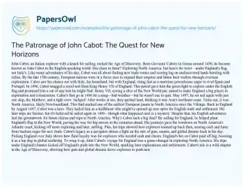 Essay on The Patronage of John Cabot: the Quest for New Horizons