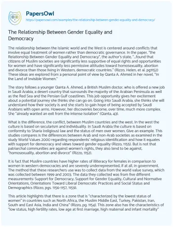 Essay on The Relationship between Gender Equality and Democracy