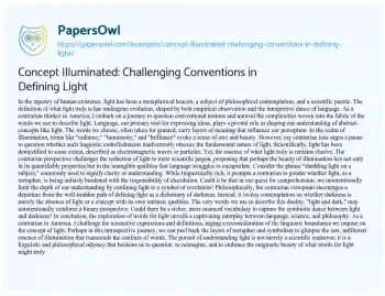 Essay on Concept Illuminated: Challenging Conventions in Defining Light