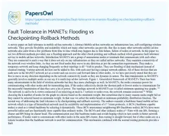 Essay on Fault Tolerance in MANETs: Flooding Vs Checkpointing-Rollback Methods