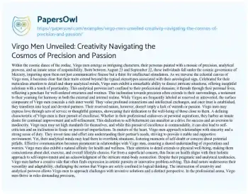 Essay on Virgo Men Unveiled: Creativity Navigating the Cosmos of Precision and Passion