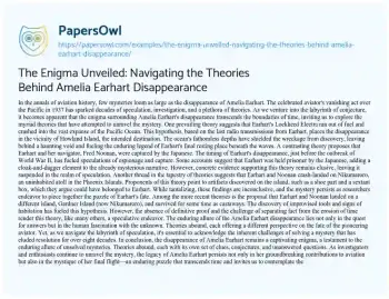 Essay on The Enigma Unveiled: Navigating the Theories Behind Amelia Earhart Disappearance