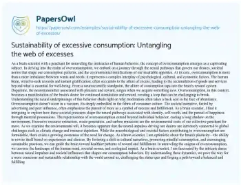 Essay on Sustainability of Excessive Consumption: Untangling the Web of Excesses