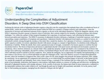 Essay on Understanding the Complexities of Adjustment Disorders: a Deep Dive into DSM Classification