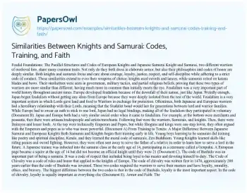 Essay on Similarities between Knights and Samurai: Codes, Training, and Faith