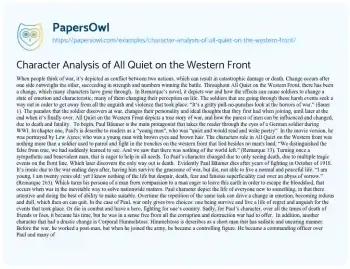 Essay on Character Analysis of all Quiet on the Western Front