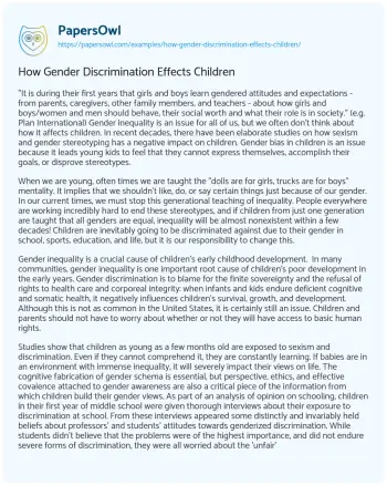 Essay on How Gender Discrimination Effects Children