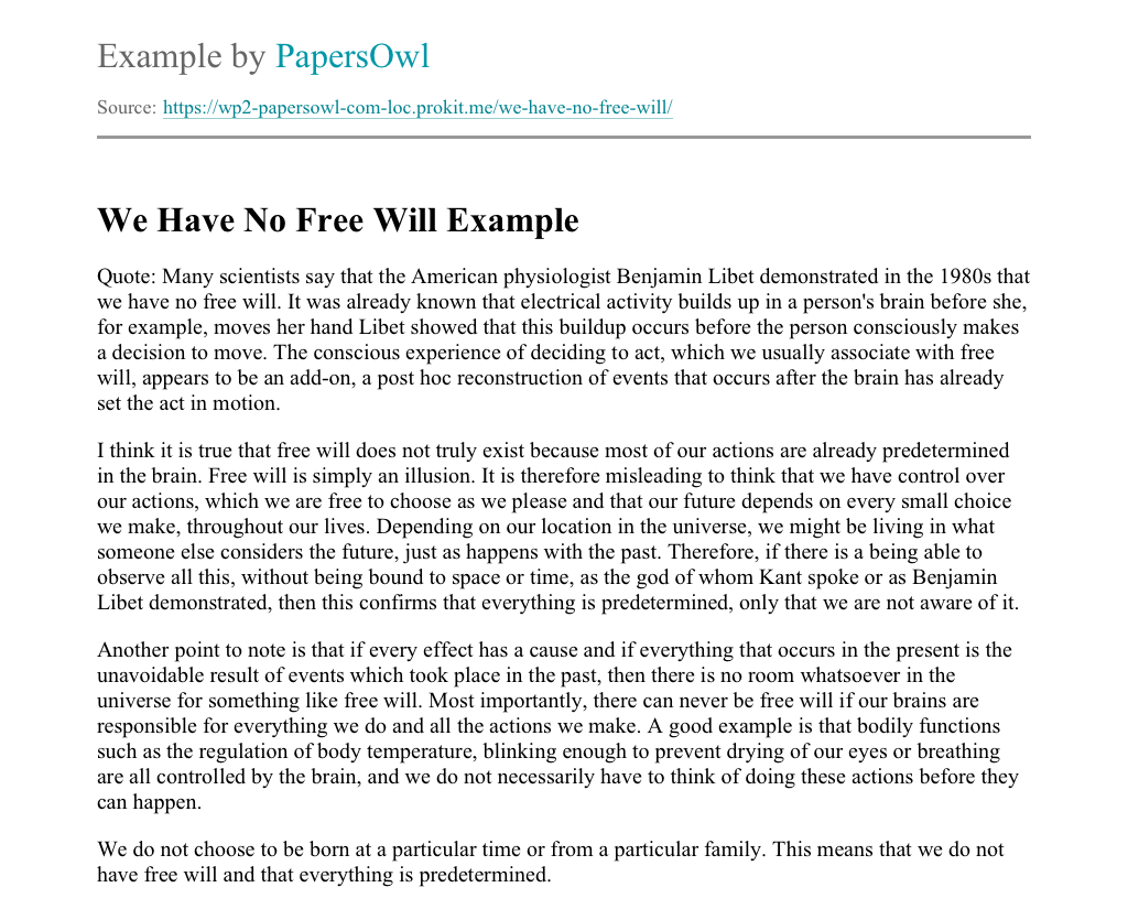 an essay on free will