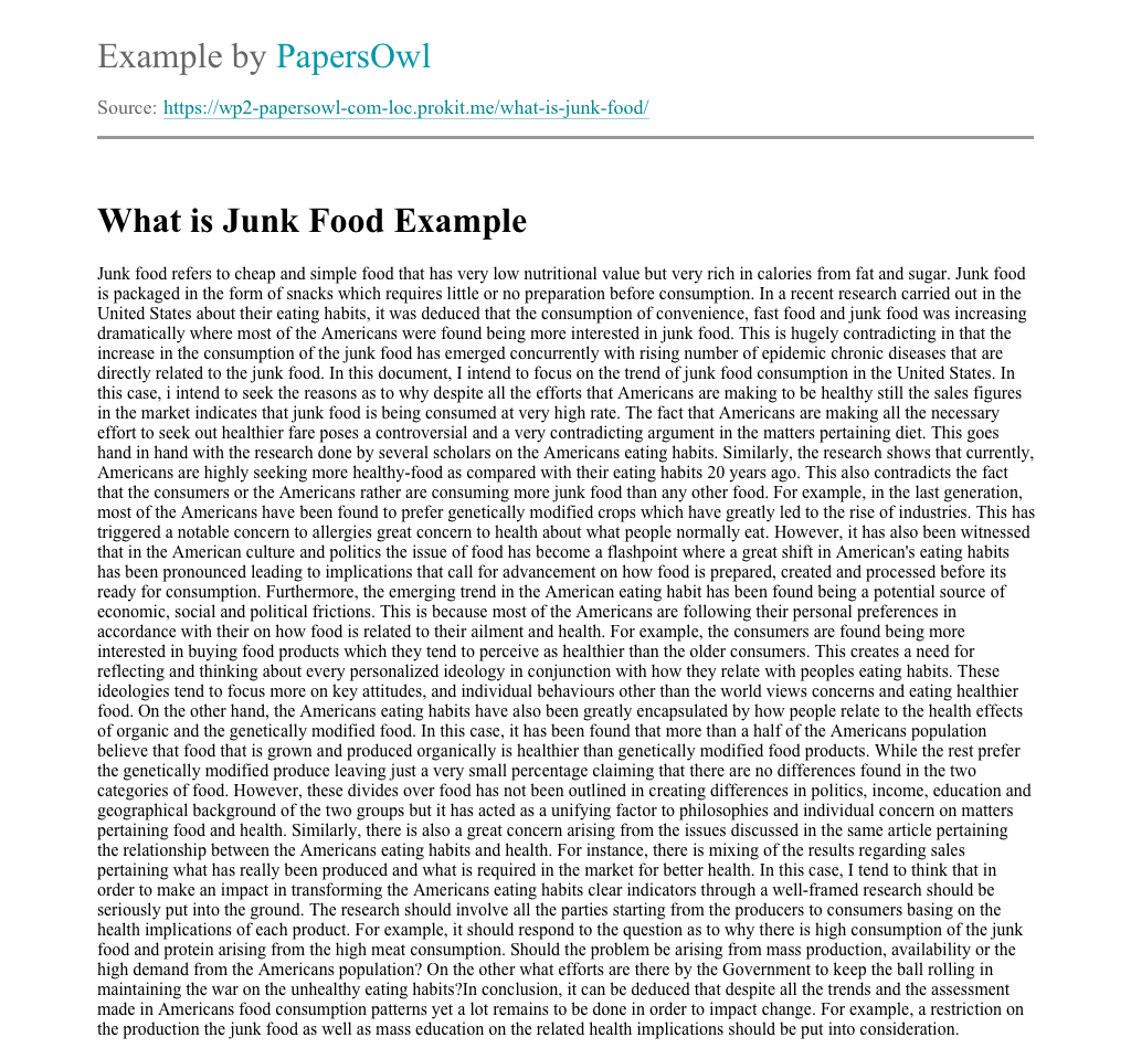 junk food research paper