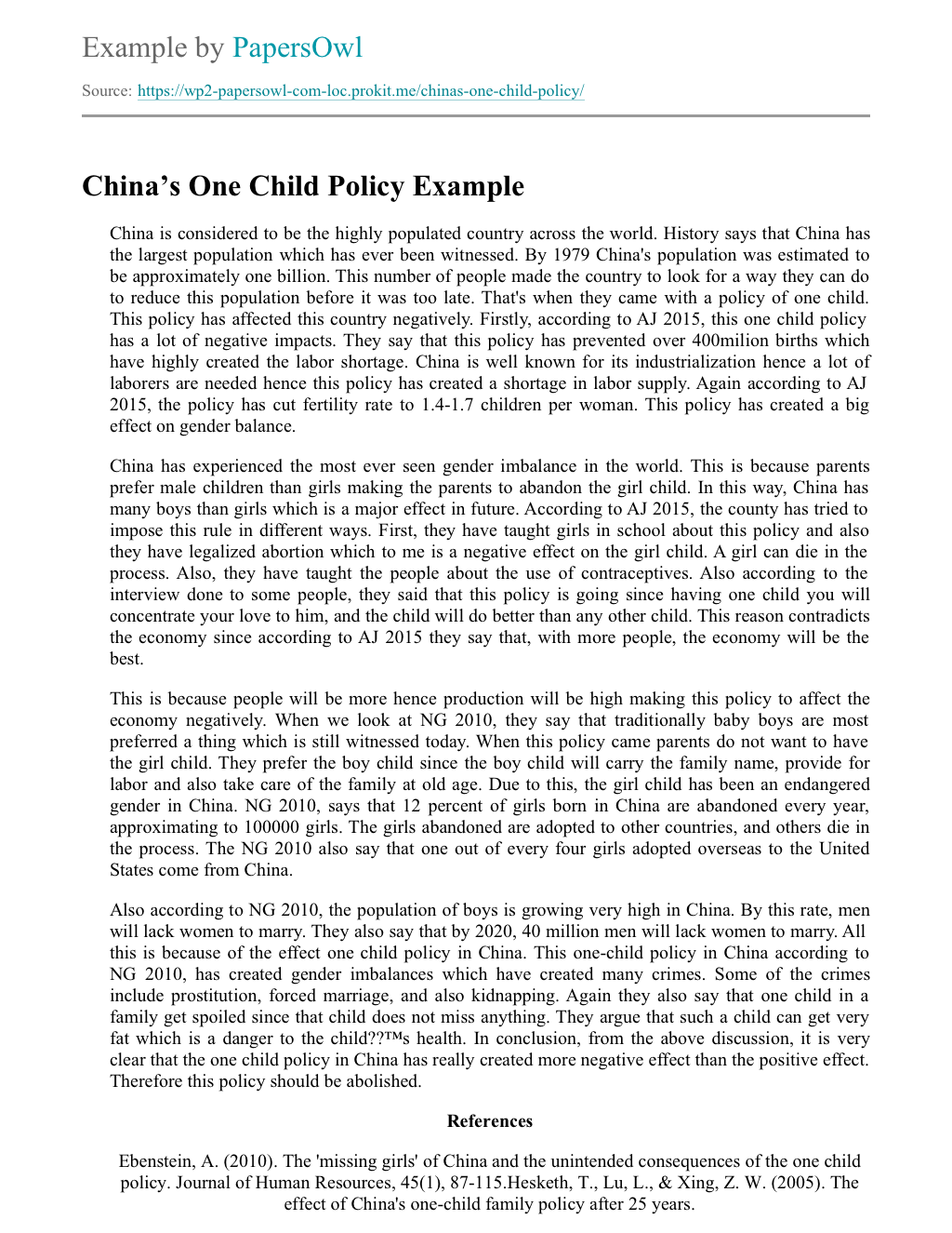 china one child policy essay