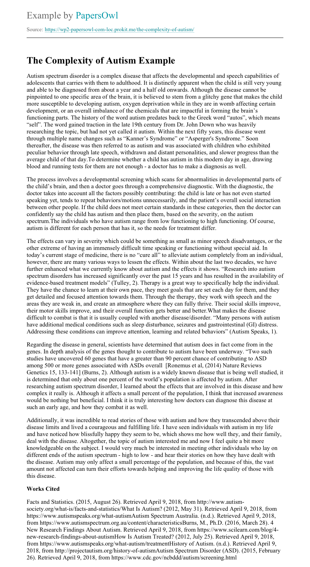 autism college essay