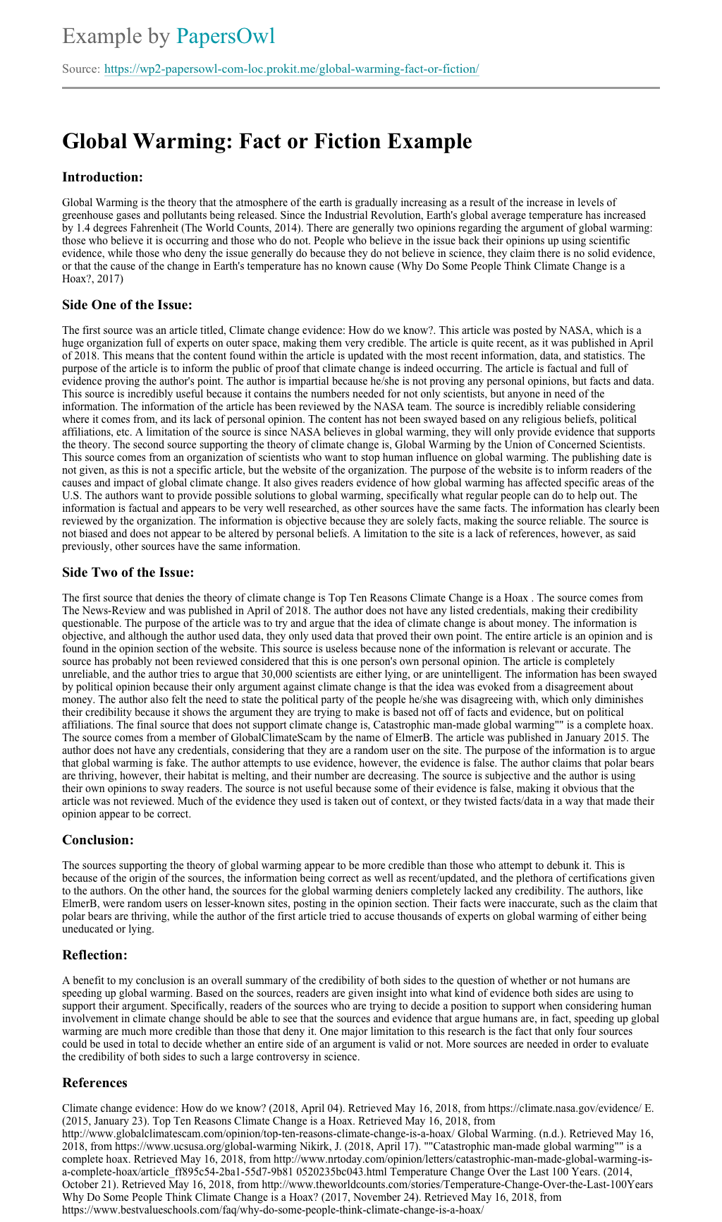 Example reflective writing essay