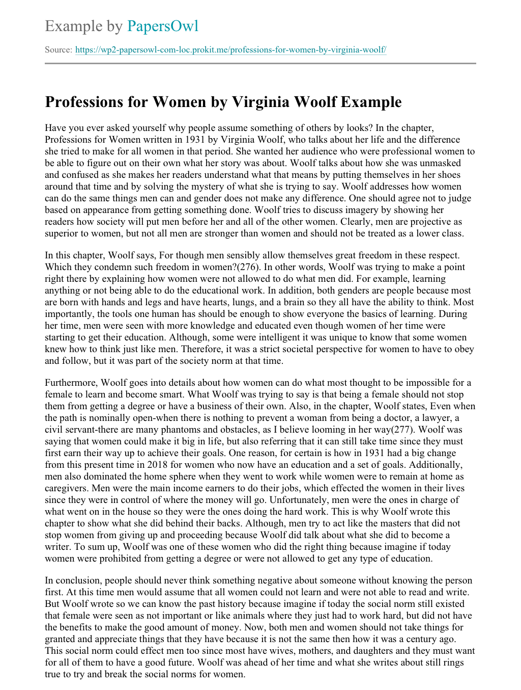 Free Essays About Virginia Woolf | WOW Essays