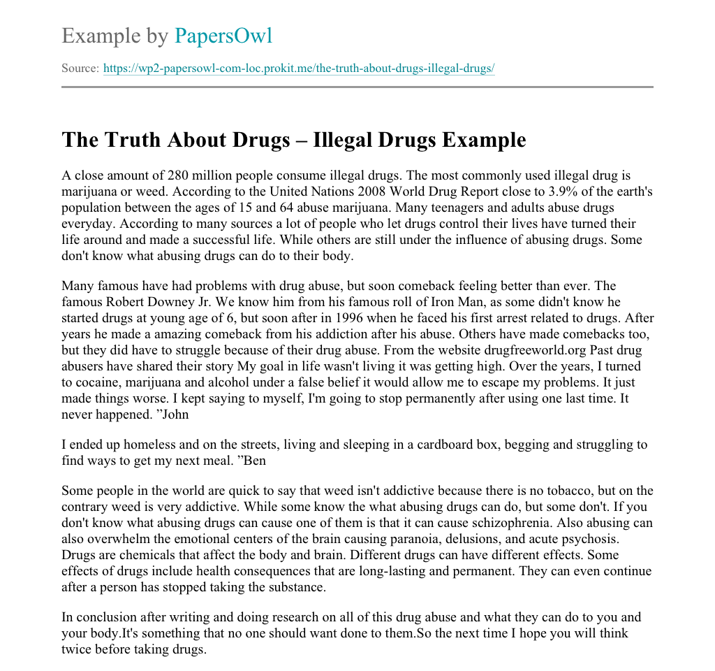 drugs essay example