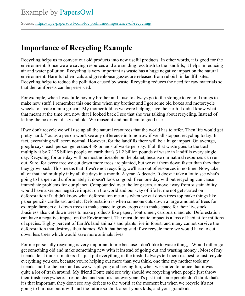 write an essay about recycling
