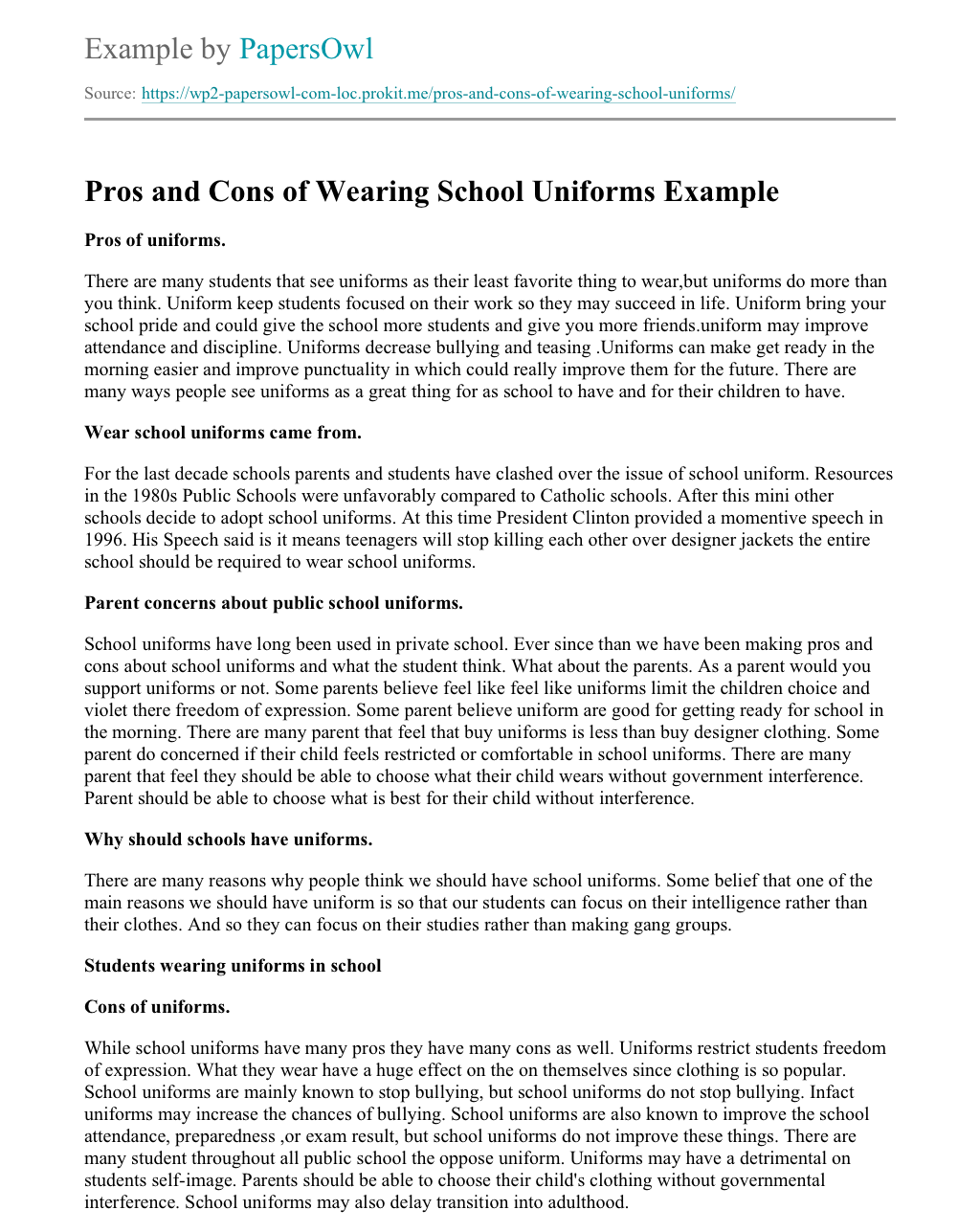 my uniform essay