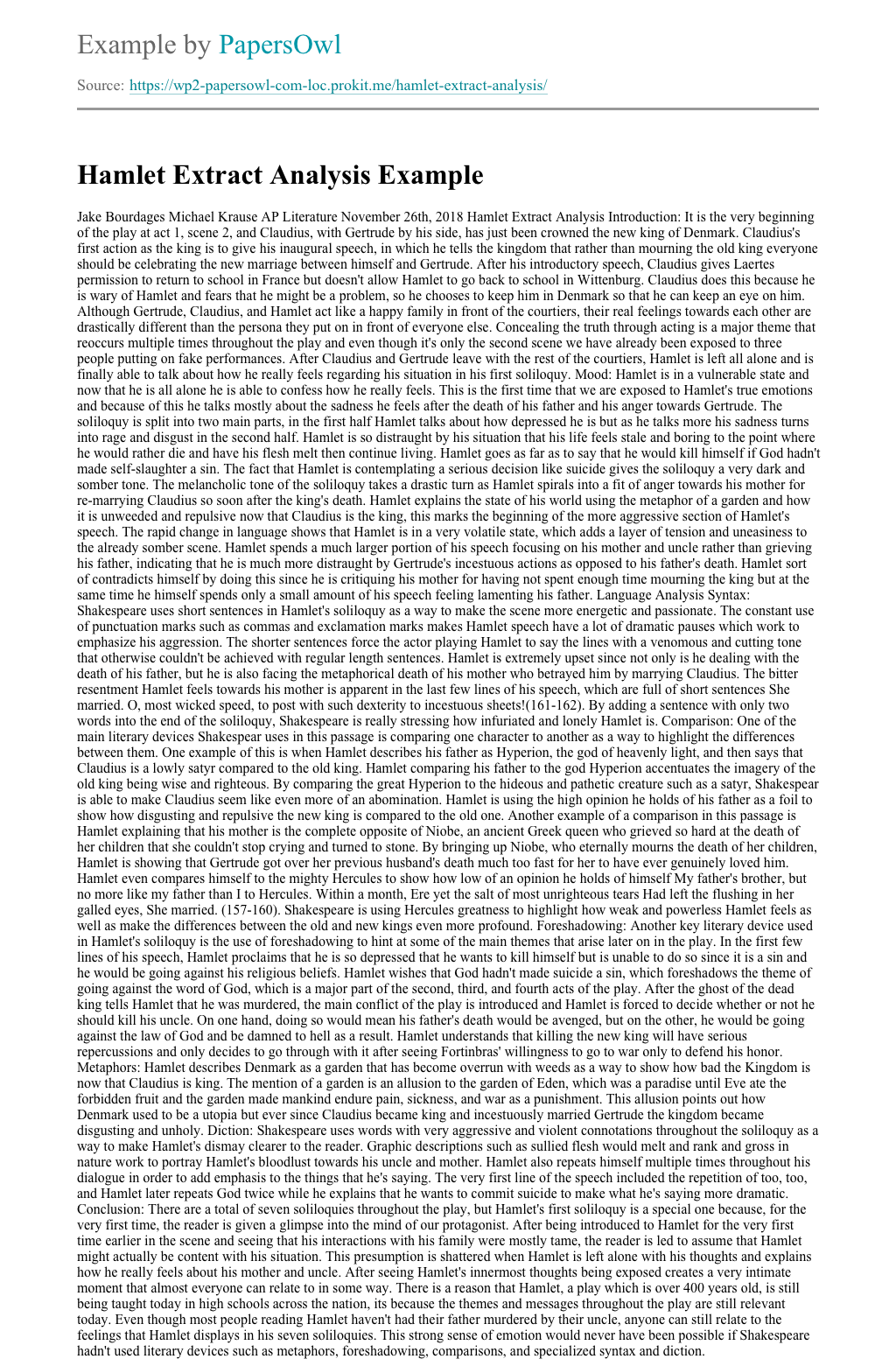 Essay - Hamlet (Revenge)