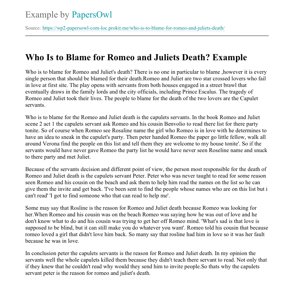 romeo and juliet essay who is to blame for the death