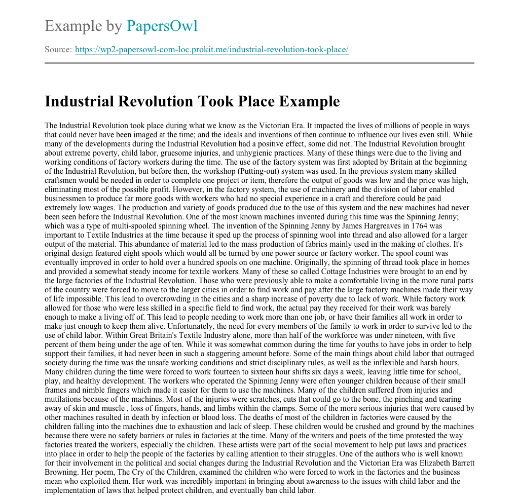 industrial revolution essay topics