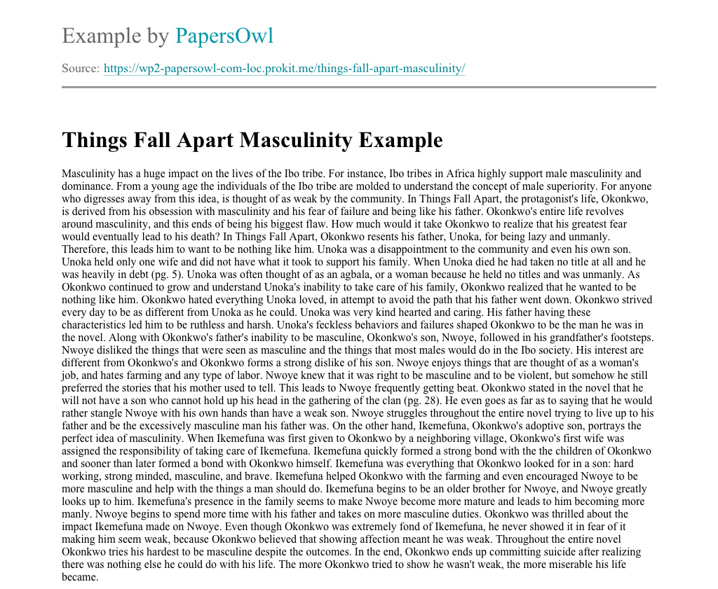 sample essay on things fall apart