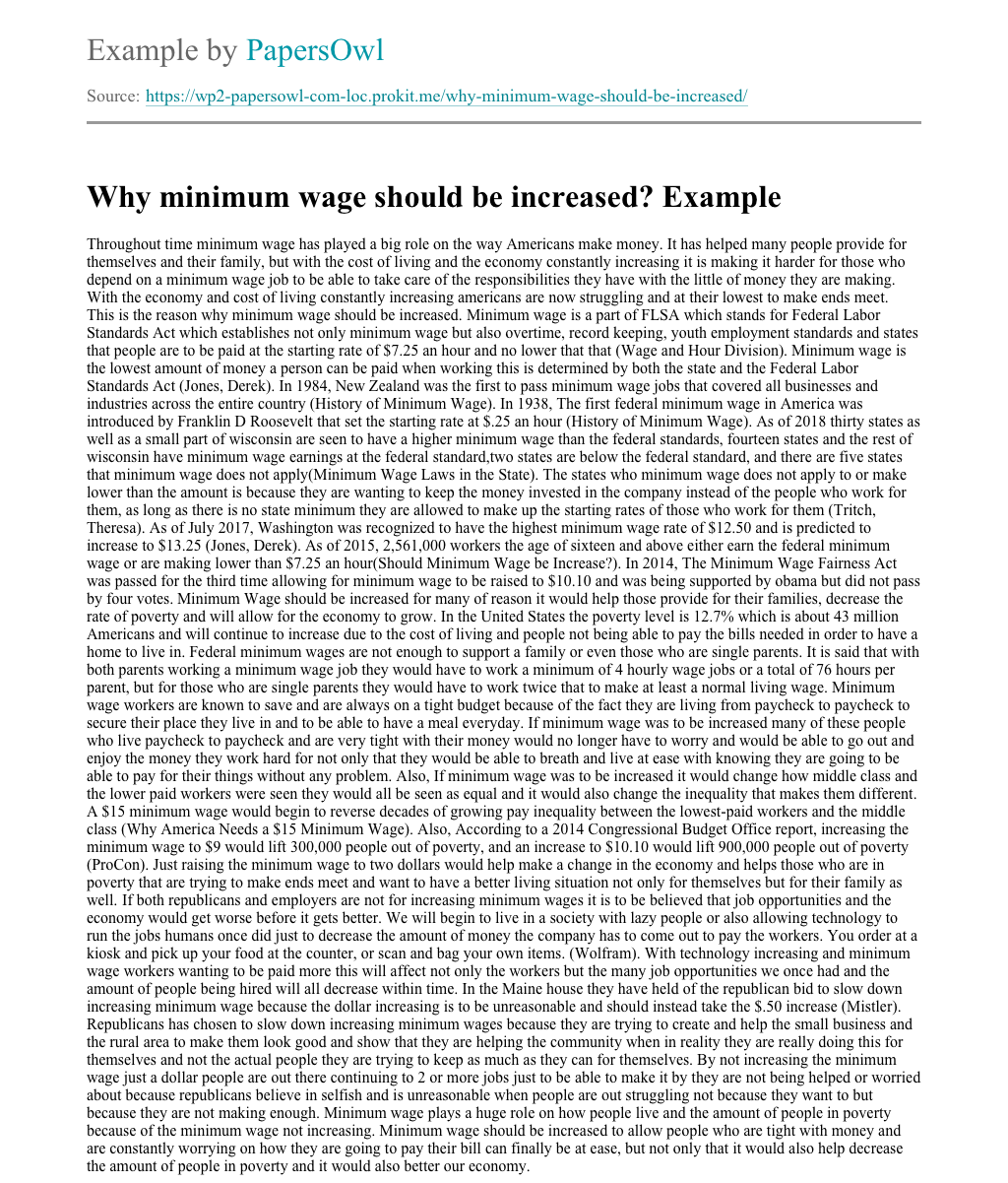 should minimum wage be raised essay