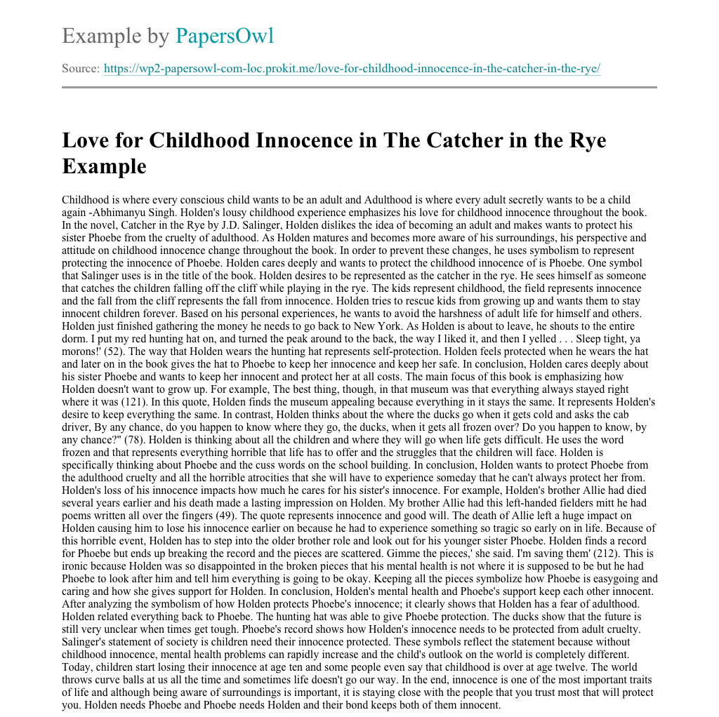 the catcher in the rye symbolism essay