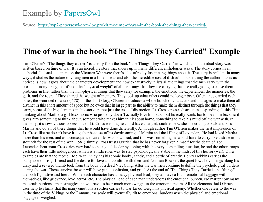 The Things They Carried Analysis Essay Examples - Free Critical Essays and Research Papers the things they carried essay