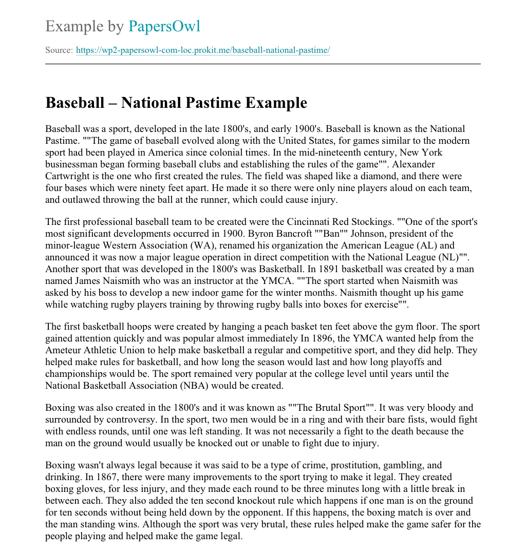 history of baseball essay