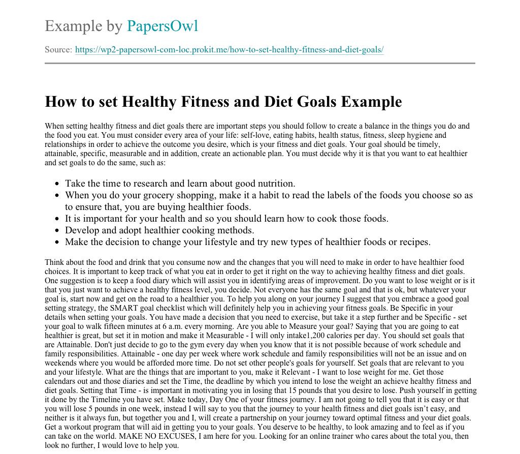 essay about fitness goal