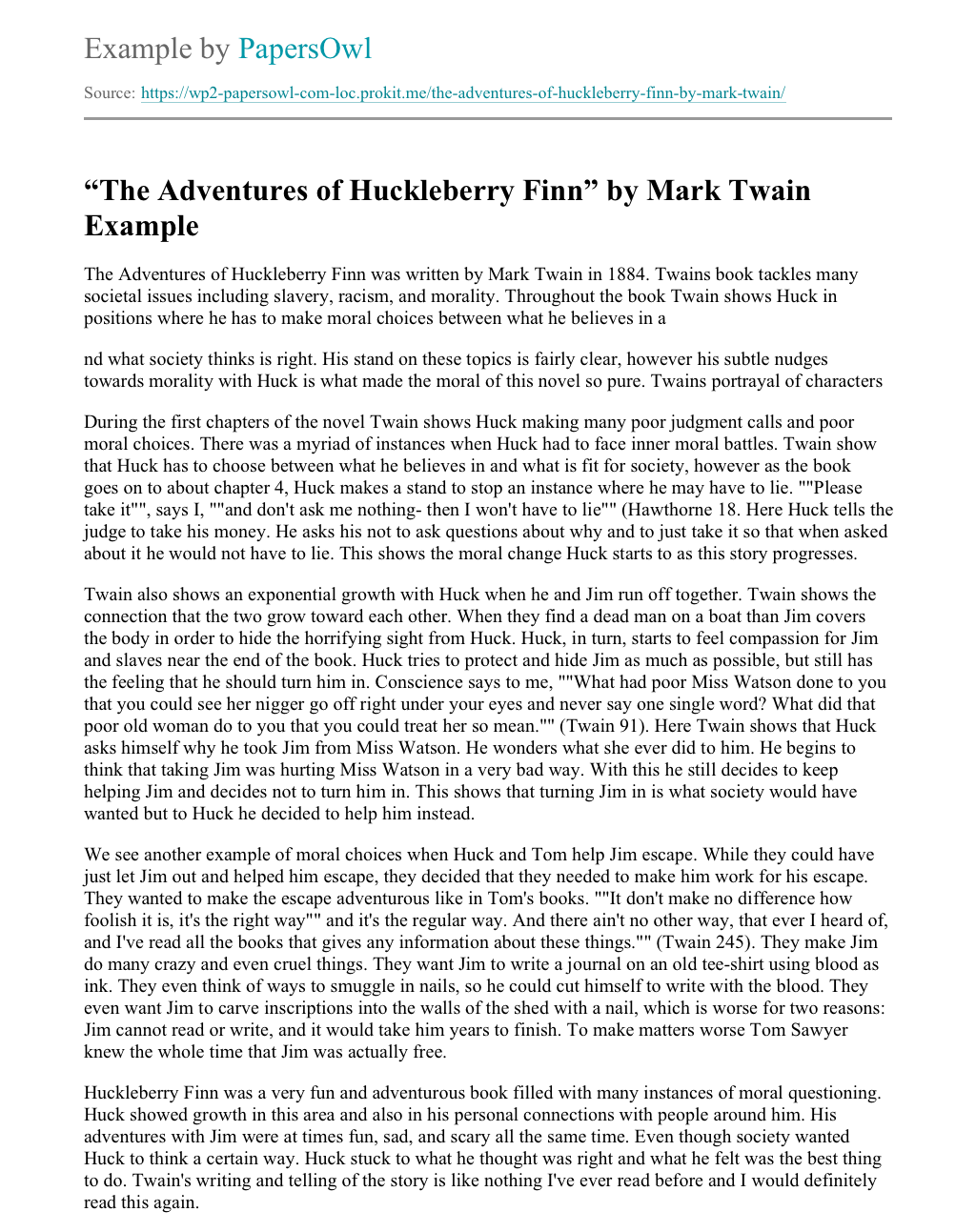Huckleberry finn essay