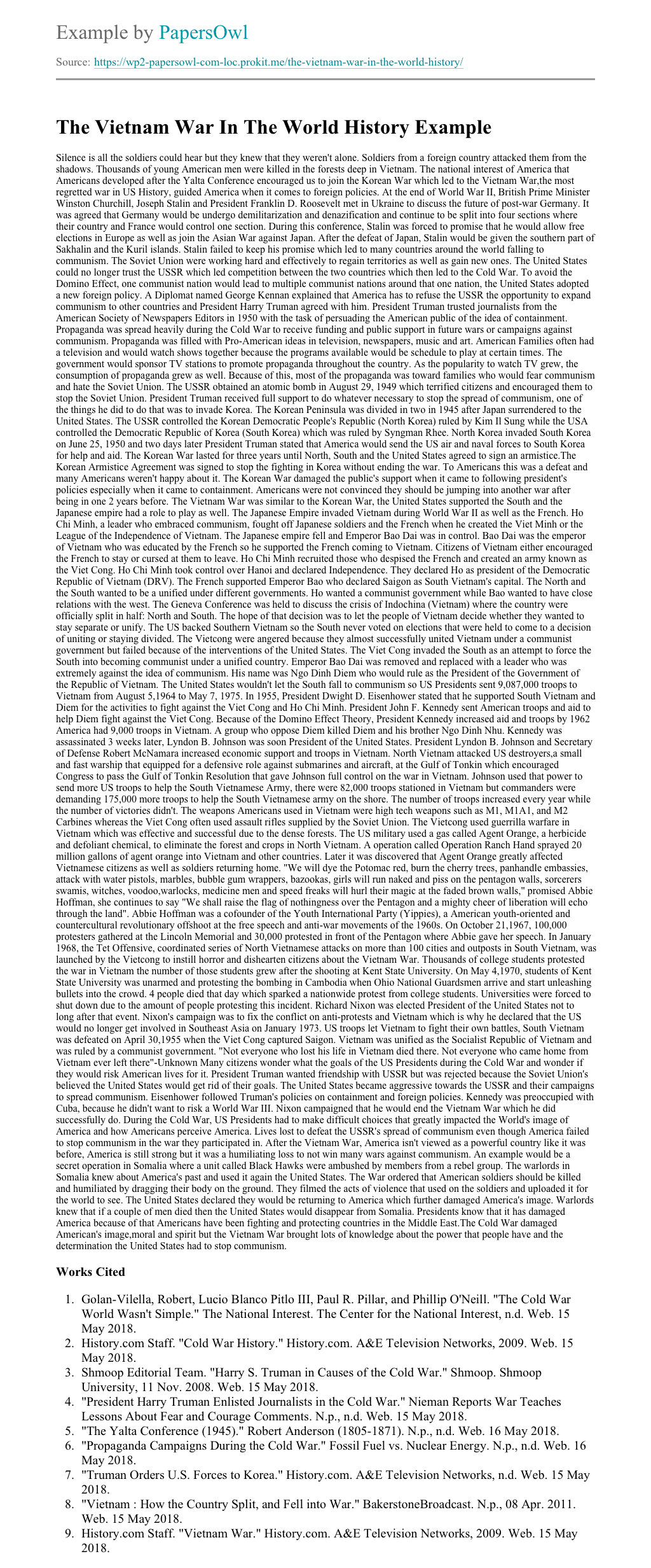 The Vietnam War In The World History Free Essay Example