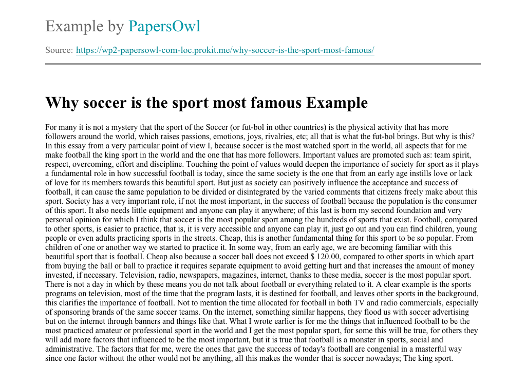 Why Soccer Is The Sport Most Famous Free Essay Example
