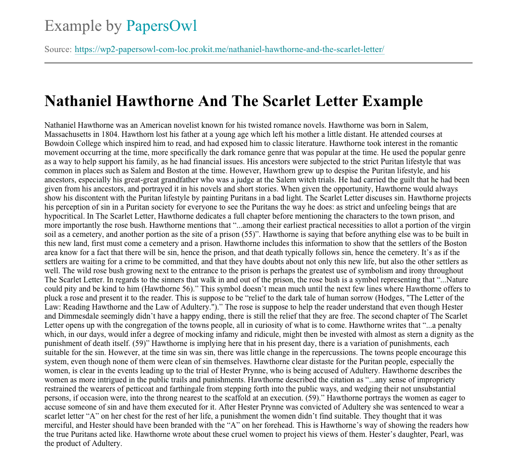 nathaniel hawthorne essay