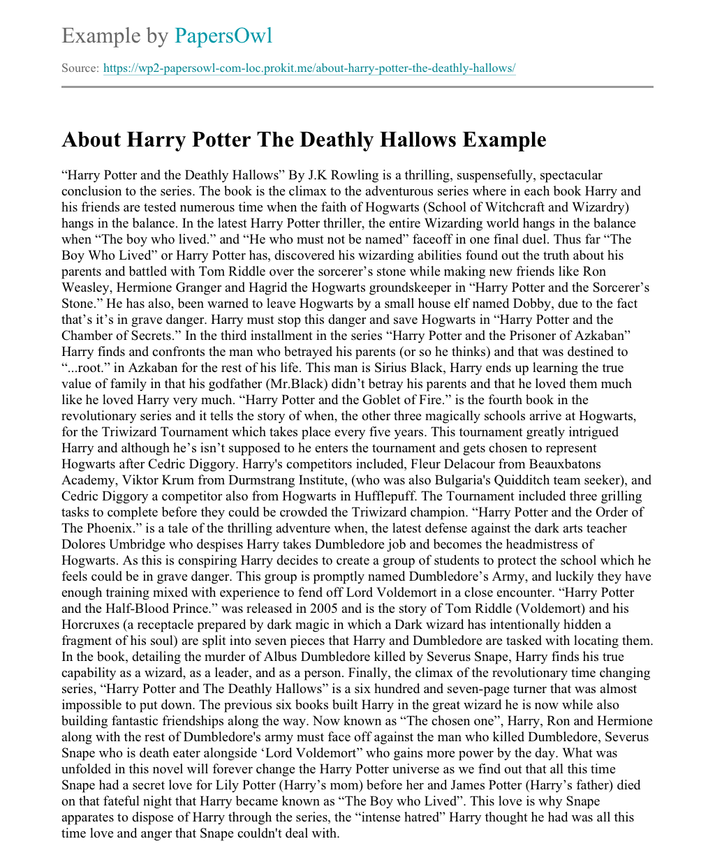 harry potter essay 400 words