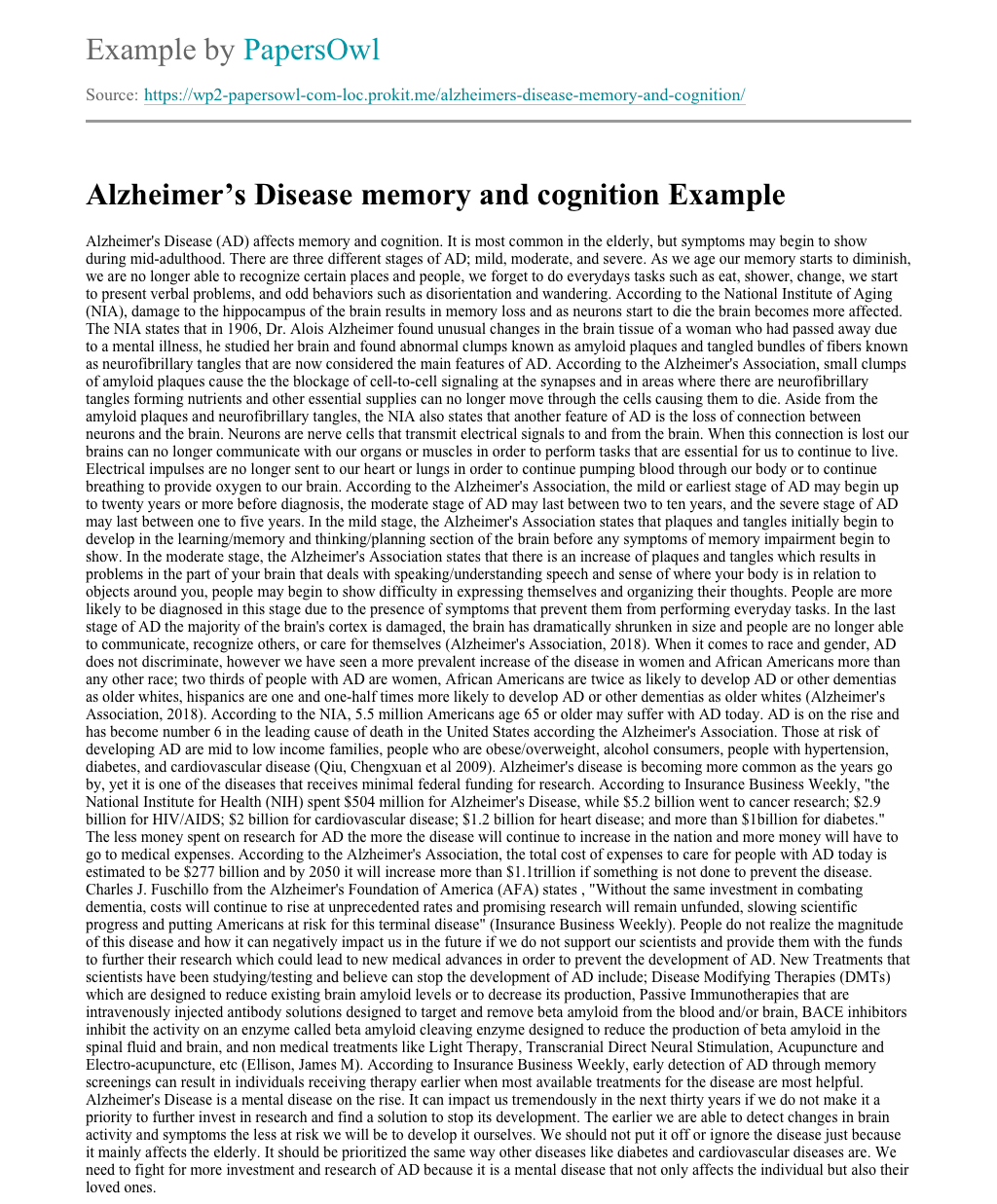 research essay on alzheimer's disease