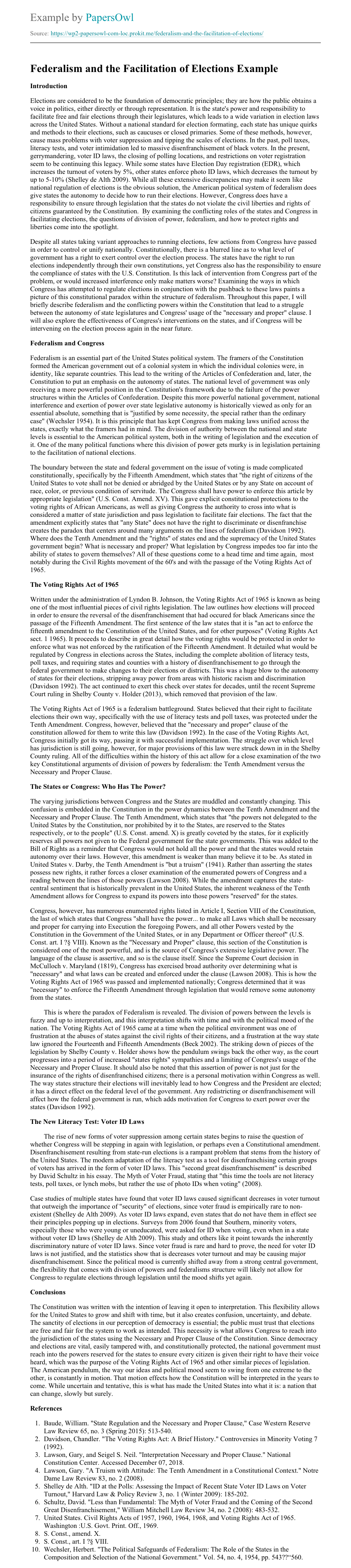 essay on role of federalism