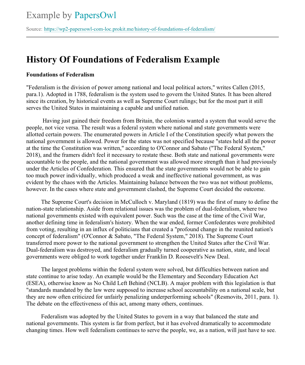 Essay on Federalism | Ivory Research