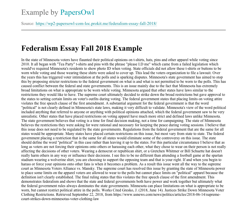 Federalism Essays - Examples of Federalism Research Paper Topics - GradesFixer GradesFixer