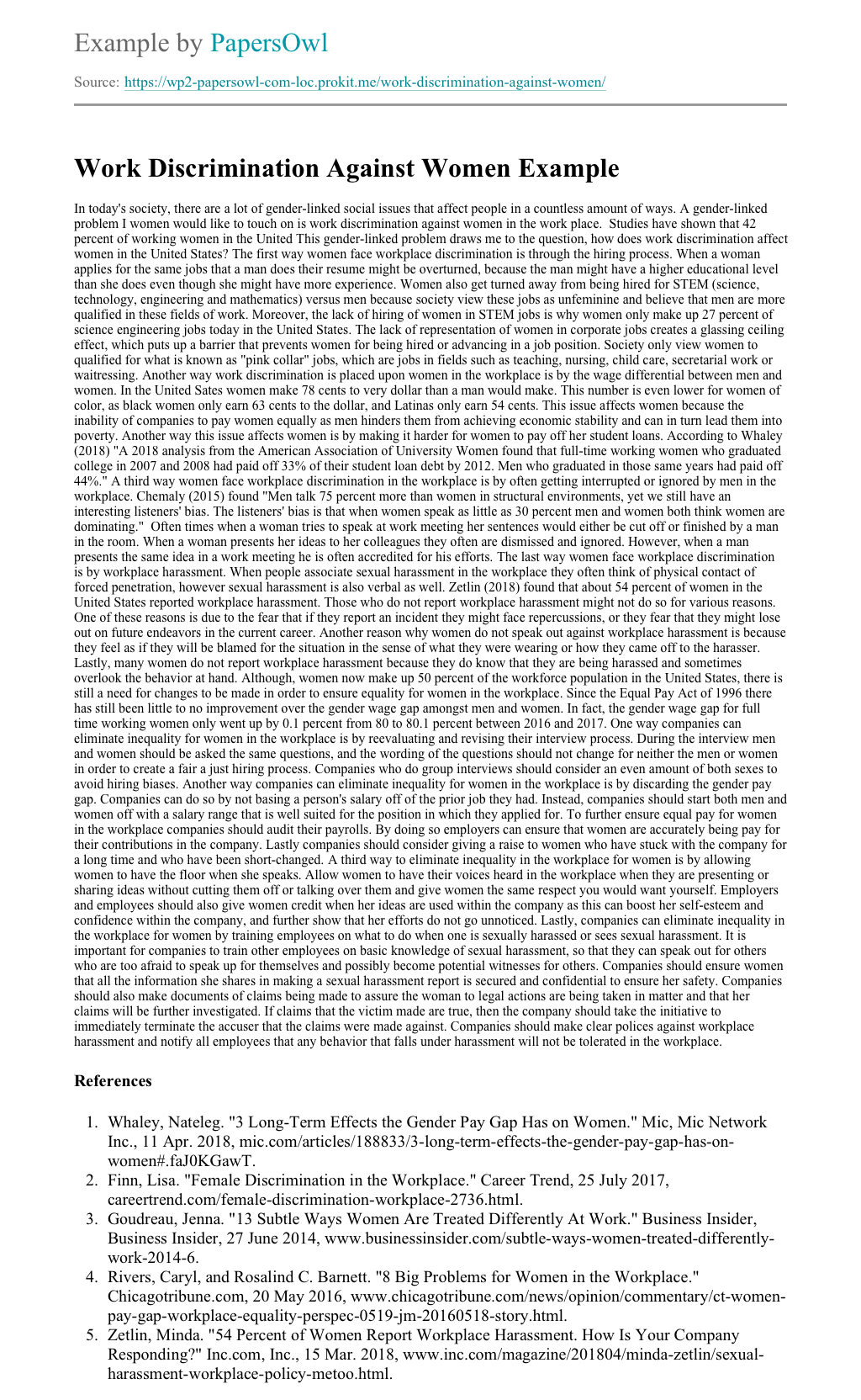 Work Discrimination Against Women - Free Essay Example | PapersOwl.com