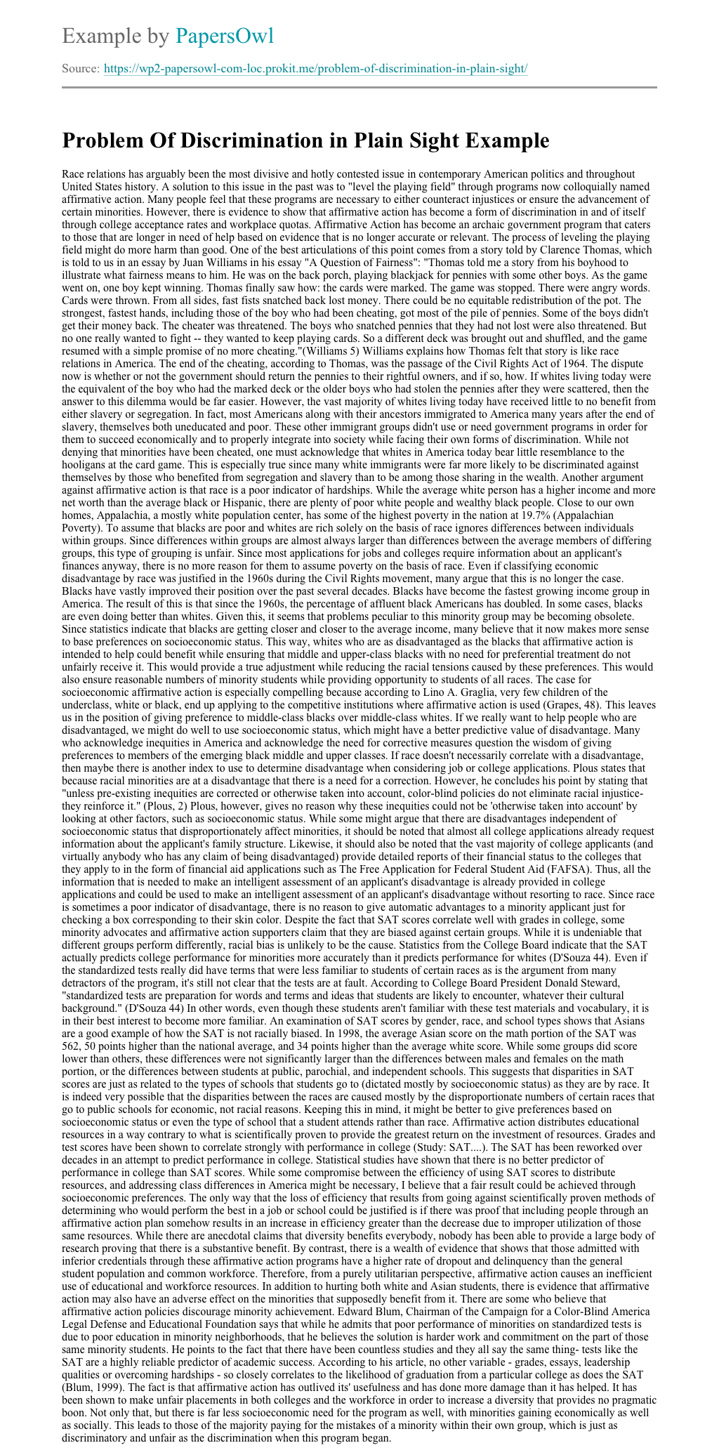 Problem Of Discrimination in Plain Sight - Free Essay Example ...