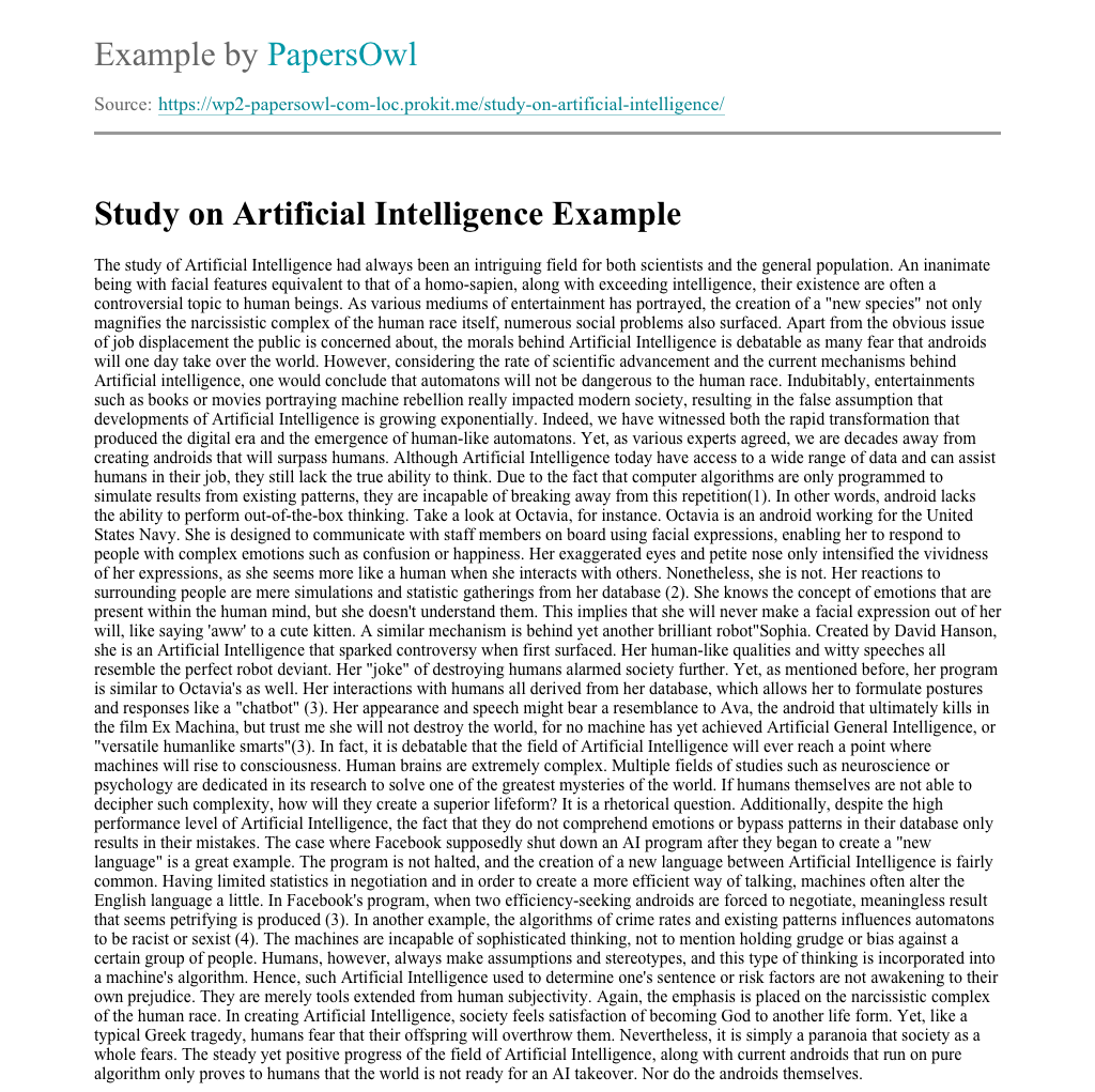 introduction of artificial intelligence essay