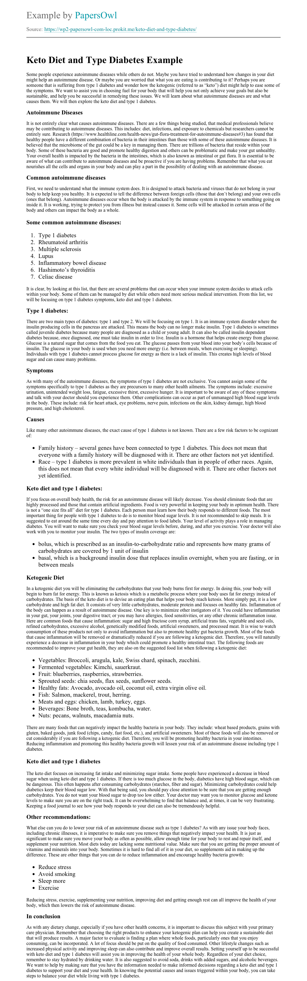 Keto Diet and Type Diabetes - Free Essay Example 