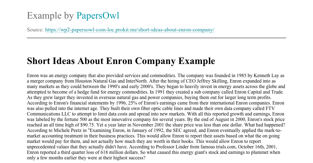 Enron Essays: Examples, Topics, Titles, & Outlines enron essay