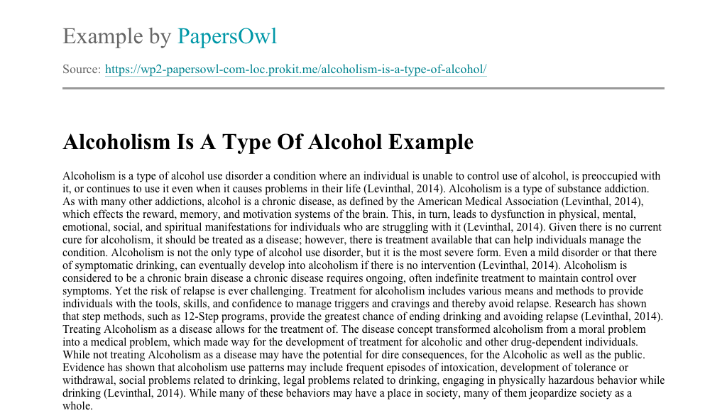 alcoholism essay examples