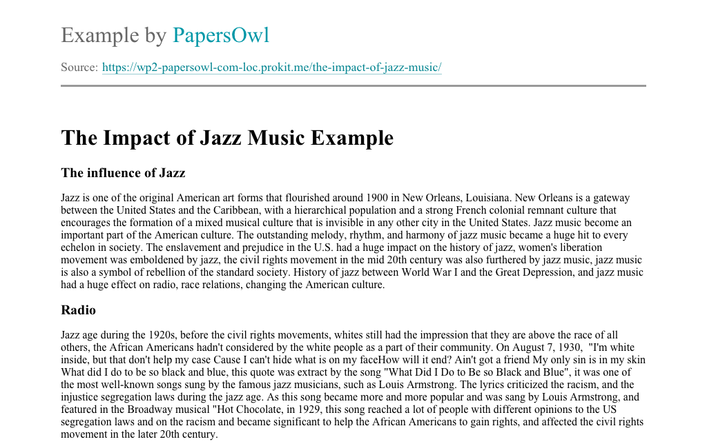 college essay about jazz music