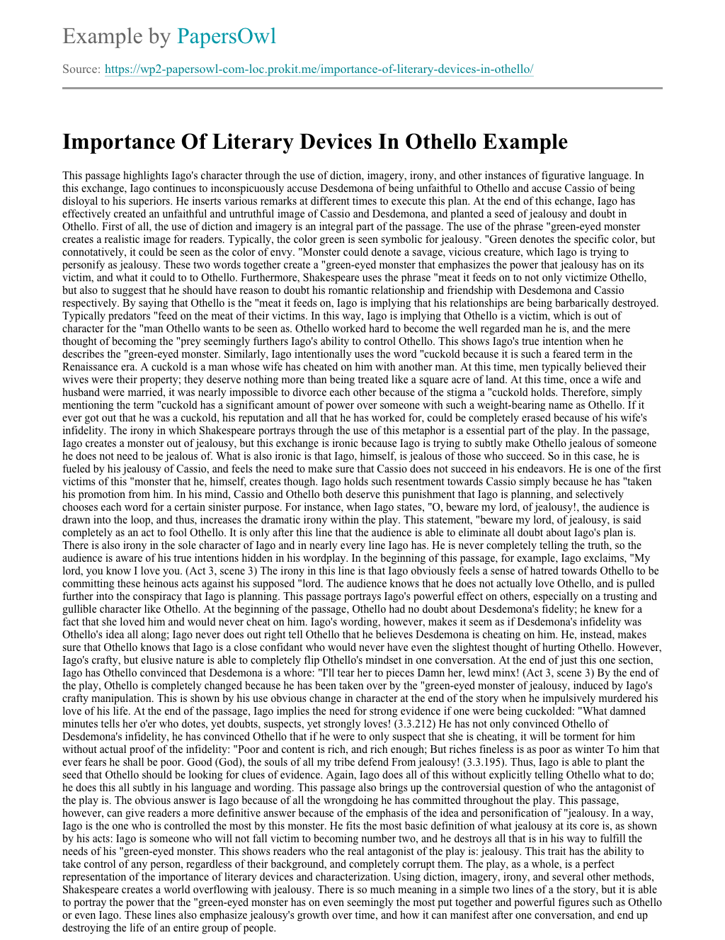Importance Of Literary Devices In Othello Free Essay Example