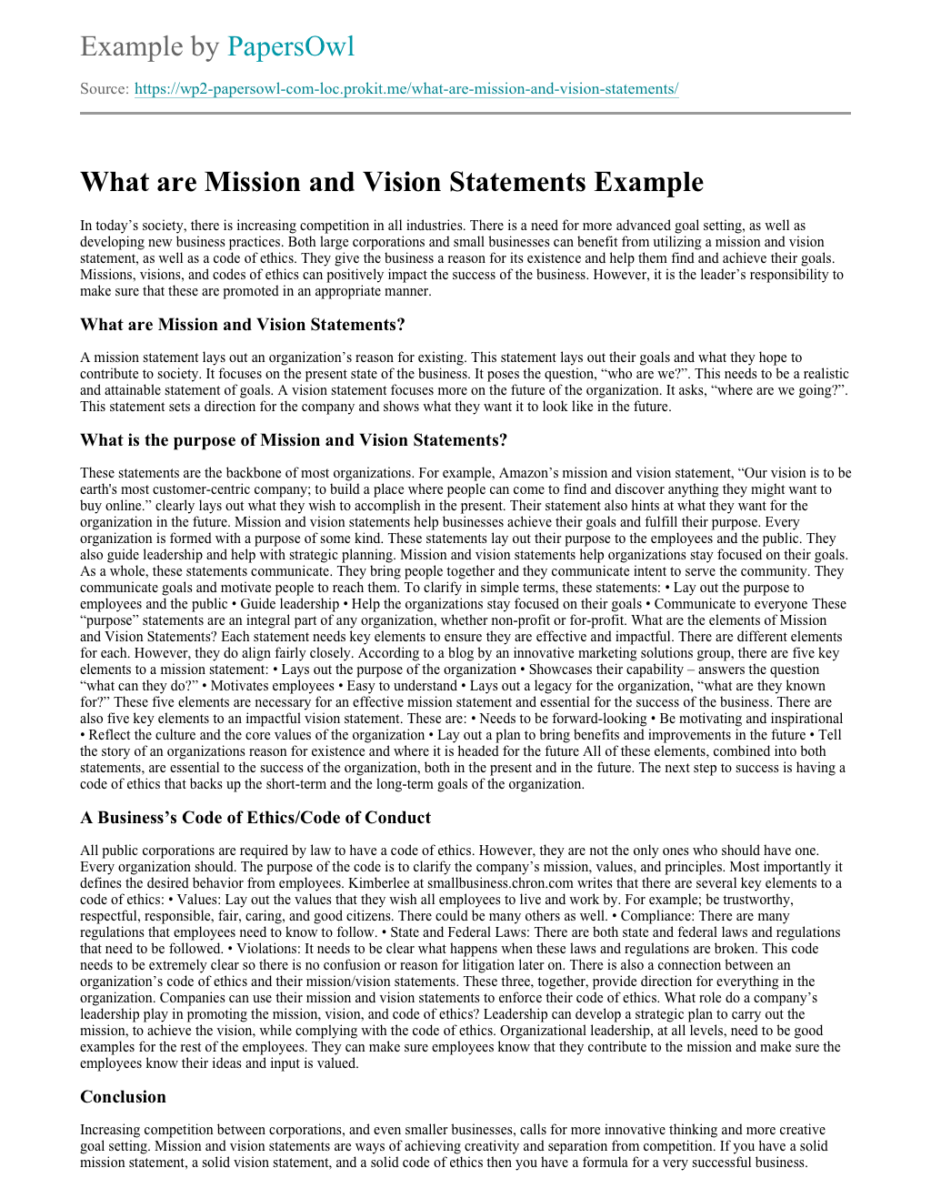 mission and vision in life essay