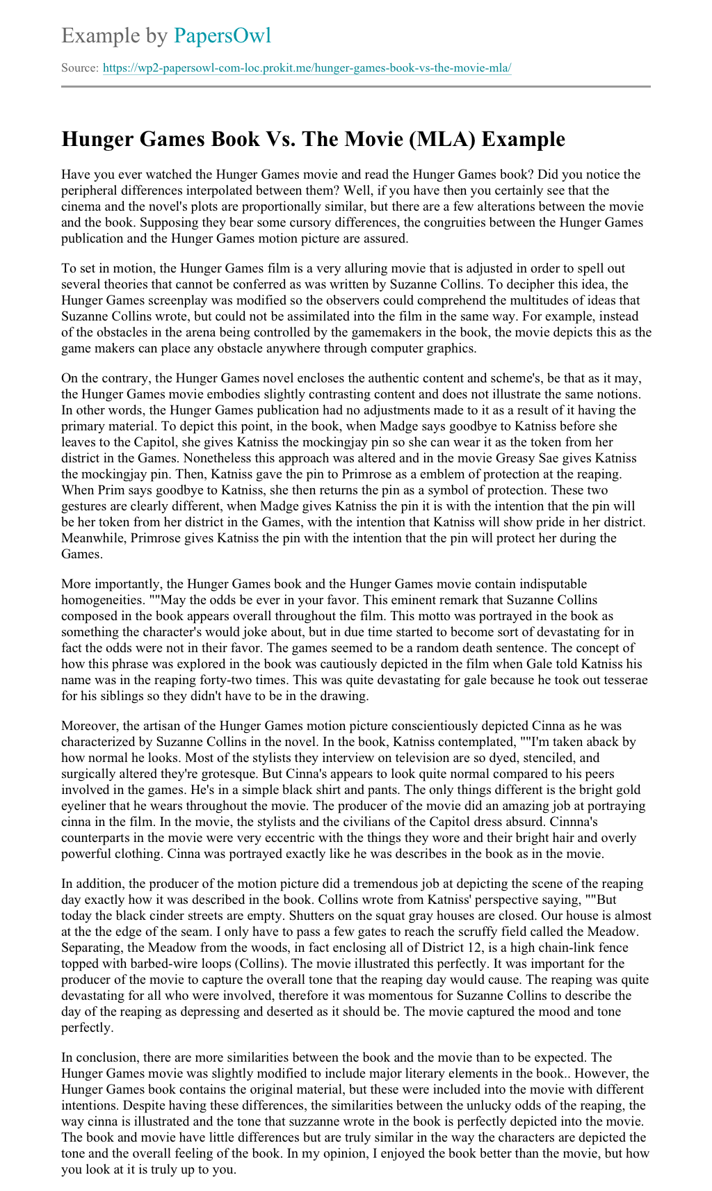 Hunger Games Book Vs The Movie Mla Free Essay Example Papersowl Com Hunger Games Book Vs The Movie Mla Free Essay Example Papersowl Com